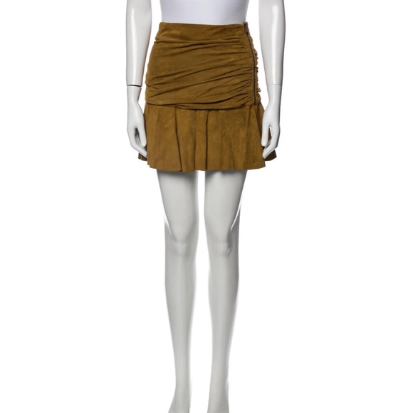 Veronica Beard XS Suede Skirt Short Gathered Brown Leather Mini NWT - Picture 4 of 11